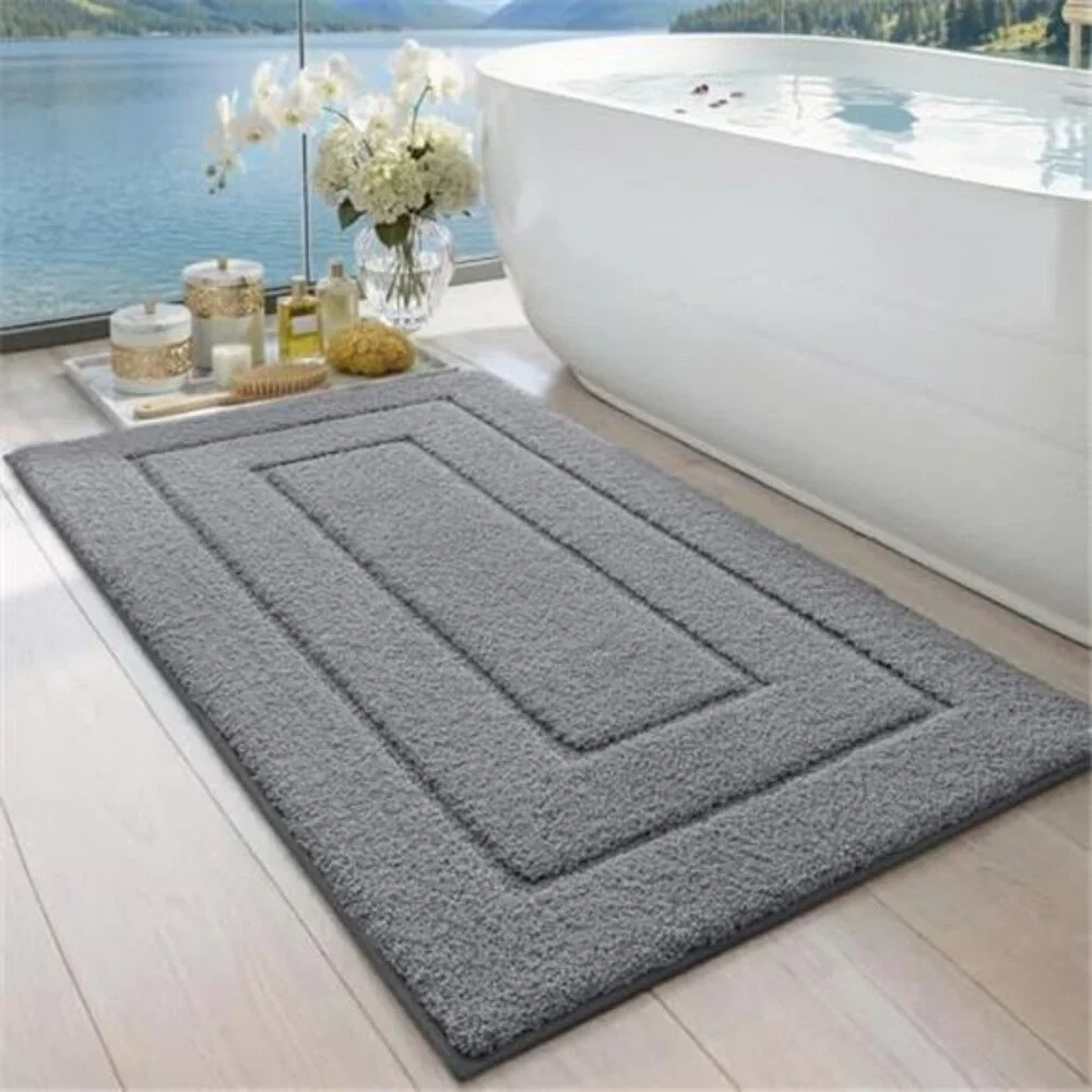 Bathroom Rug Extra Large Non Slip Washable Microfiber Bath Mat Soft Grey